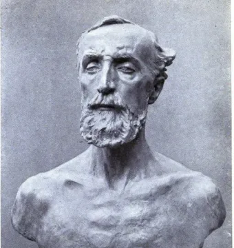 Bust of Jules Dalou by Auguste Rodin, showing a bearded man with short hair and a gaunt chest.