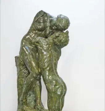 Sakuntala bronze sculpture of two nude figures in an intimate embrace