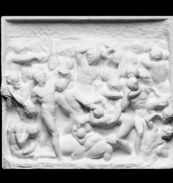 Battle of the Centaurs relief sculpture showing a dense struggle among intertwined nude figures.
