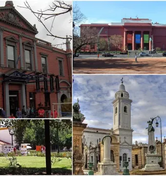 Collage of four scenes from the Recoleta district in Buenos Aires, without Floralis Genérica visible.