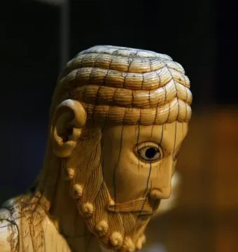 Carrizo Christ sculpture showing a carved head with wavy hair and a full beard.