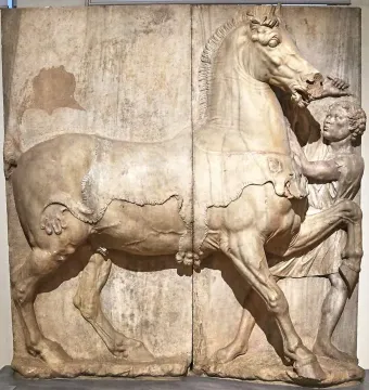Attic funerary relief showing a horse with a groom beside its head