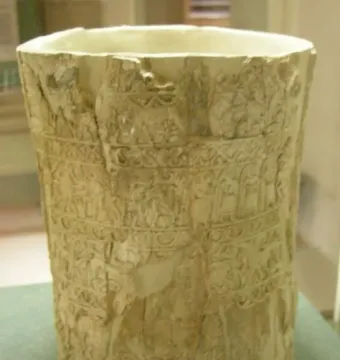 The Situla of the Pania, a pale cylindrical vessel with bands of relief carvings and visible wear.