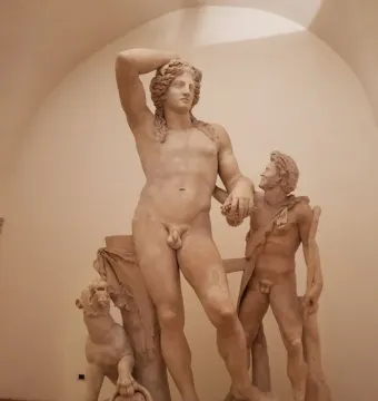 Ludovisi Dionysus with a satyr and a crouching panther holding grapes