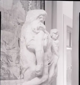 Palestrina Pietà marble sculpture with three figures, including a central figure supporting a limp body beside a smaller figure.