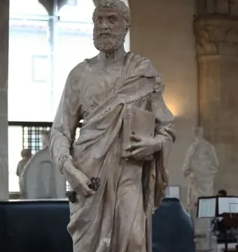 Saint Peter marble statue holding a book and keys