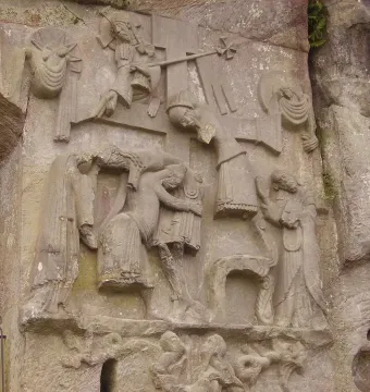 Externsteine Relief depicting the Deposition from the Cross carved in stone