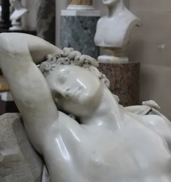 Detail of Antonio Canova\'s Endymion Sleeping marble sculpture.
