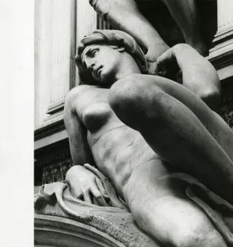 The Dawn sculpture in Florence, shown in black and white.