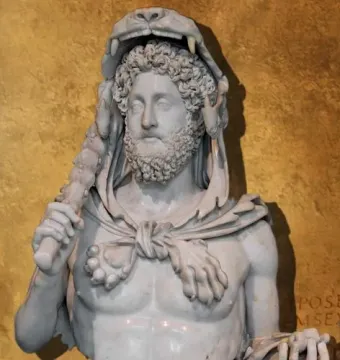 Marble bust of Commodus as Hercules with a lion skin, club, and apples