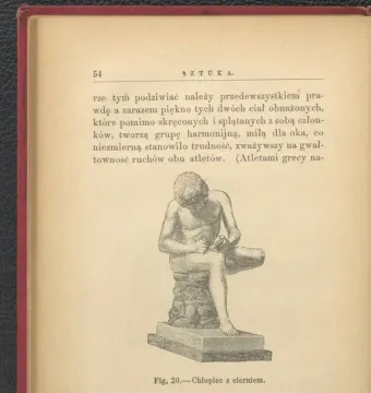 Monochrome illustration of Boy with Thorn showing a young boy seated on a rock and examining his raised left foot.