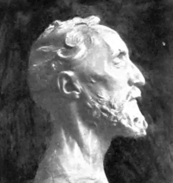Profile view of Rodin’s bust of Jules Dalou, showing the sculpted head, beard, and upper chest.