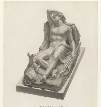 Endymion Sleeping, a sculpture of the sleeping Endymion with a dog beside his feet.