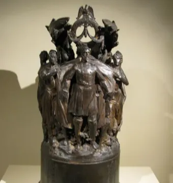 George Gordon Meade Memorial bronze sculpture with a central military figure, surrounding draped figures, and an eagle crest above.