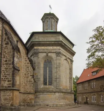 Mausoleum of Prince Ernst in Stadthagen, a stone monument with arched windows and a domed cupola topped by a cross.