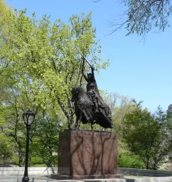 King Jagiello Monument, a bronze equestrian statue on a tall pedestal in Central Park