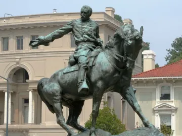 General Philip Sheridan monument, a greenish-bronze equestrian statue on a stone pedestal marked \
