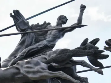 Vargas Swamp Lancers bronze sculpture of a rearing horseman with a raised fist and spear