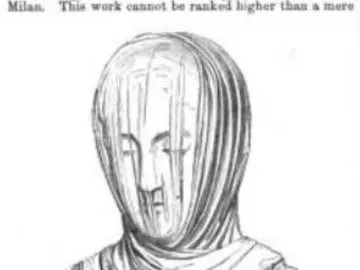The Veiled Nun bust beneath a thin veil, shown on a simple pedestal.