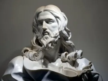 Bust of the Saviour, a white marble bust of Jesus with long hair and a beard, turned slightly to the side.