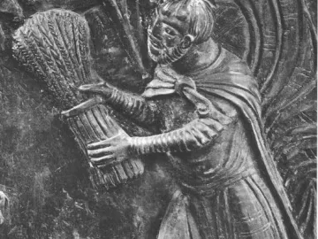 Bernward Doors relief of a bearded man carrying a sheaf of grain