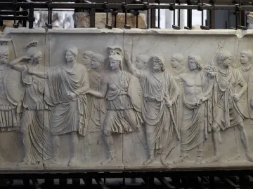 Cancelleria Reliefs showing a carved marble procession of armed and robed Roman figures.