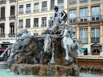Fontaine Bartholdi fountain with a seated female figure and rearing horses in Lyon