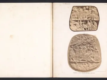 Sepia print of the Great Cameo of France showing a large oval relief with figures arranged in three horizontal tiers.
