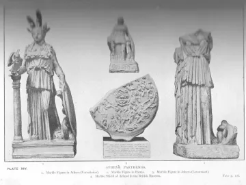 Lenormant Athena shown from the back, a headless and armless draped marble figure with a coiled element near her right foot.
