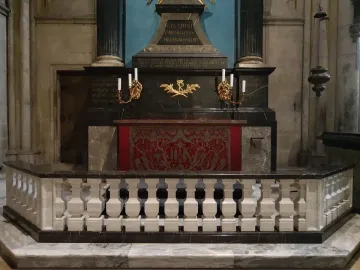 Marble balustrade in front of the Gero Cross altar inside Cologne Cathedral.
