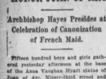 Scanned newspaper article about a Joan of Arc celebration and statue