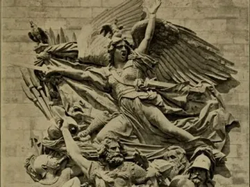 La Marseillaise relief sculpture showing a winged female figure leading a group of armed warriors in dramatic movement.