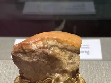 Meat-Shaped Stone displayed on an ornate golden stand