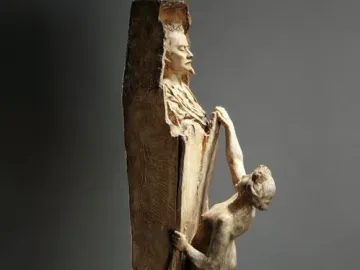 La Gloire shows a nude female figure pulling open a broken structure to reveal a bearded man inside, with fragments scattered below.