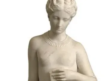 Pandora marble statue of a partially draped female figure holding a small box