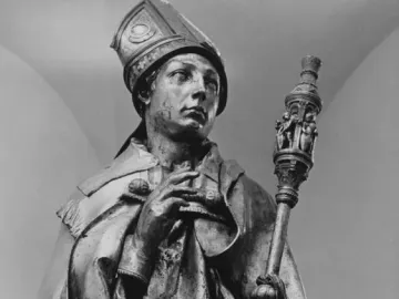 Saint Louis of Toulouse statue of a robed figure wearing a mitre and holding a ceremonial staff