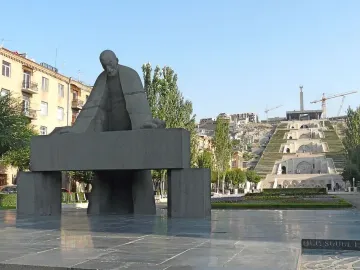 Monument to Alexander Tamanyan in front of the cascading stairway in Yerevan.