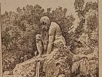 The Apennine Colossus depicted as a massive bearded figure squatting on a rocky outcrop beside cascading water and trees.