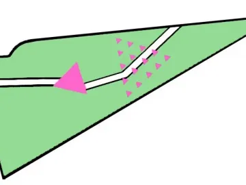 Diagram of Pink Triangle Park showing a green irregular park shape with a winding white path and pink triangles.