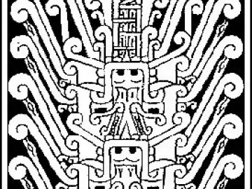Raimondi Stela with a stylized anthropomorphic figure and radiating serpent-like forms.