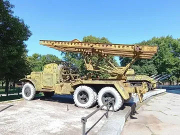 BM-13 rocket launcher displayed outdoors near the Battle of the Dnieper Diorama.
