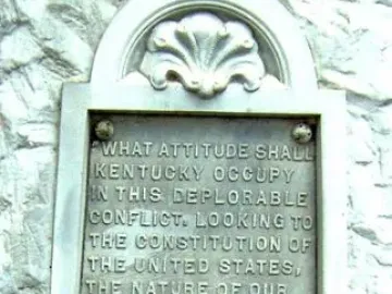Engraved plaque on the Beriah Magoffin monument reading \