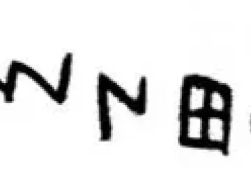 Black alphabet-like characters arranged in a horizontal line on a white background, associated with the Viterbo Rooster.