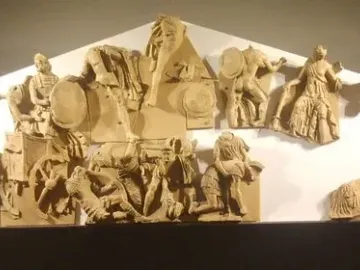 Talamone Pediment terracotta relief with warriors, horses, and chariot scenes