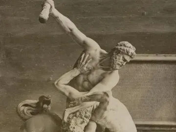 Heracles and Nessus sculpture showing a man wrestling a centaur, with the centaur collapsing under the struggle.