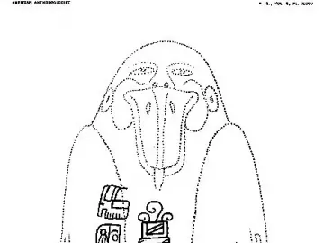 Front drawing of the Tuxtla Statuette with vertical glyphs carved along its body.