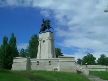 Tatishchev Monument showing a rider on a rearing horse atop a tall stone pedestal.