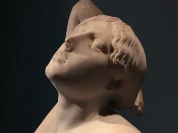 Niobid from the Gardens of Sallust, showing the sculpture’s head and upper torso with an anguished upward gaze.