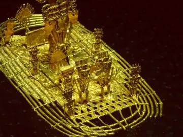 Muisca Raft with stylized figures on a golden ceremonial raft