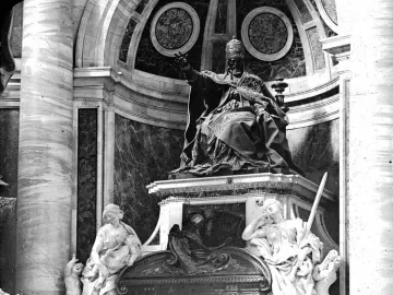 Tomb of Pope Urban VIII with a seated papal statue above allegorical figures and a sarcophagus